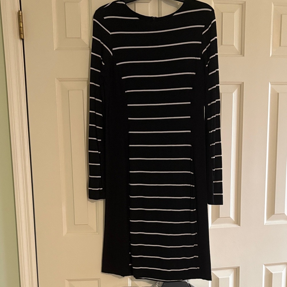 Karen Kane Black Dress with White Stripes - Long Sleeve